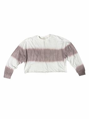 EASEL Cropped Long Sleeve Tie-Dye Stripe Light Seeatshirt- White & Dusty Purple